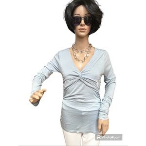 Will Smith Light Blue Criss Cross V Neck Long Sleeve Top, NWT, S